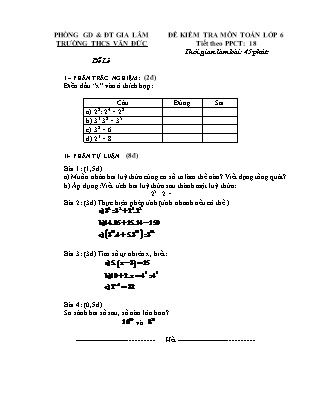 Đề kiểm tra môn Toán lớp 6 - Tiết theo PPCT: 18 - Trường THCS Văn Đức