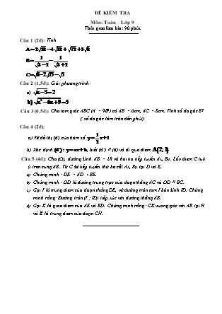 Đề kiểm tra môn Toán – lớp 9 (Ngày 7-4)