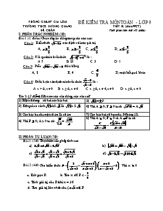 Đề kiểm tra môn Toán lớp 9 - Tiết 18 (theo PPCT) - Trường THCS Dương Quang