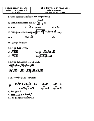 Đề kiểm tra môn Toán lớp 9 - Tiết 18 (theo PPCT) - Trường THCS Ninh Hiệp