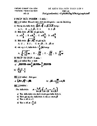 Đề kiểm tra môn Toán lớp 9 - Tiết 18 - Trường THCS Kim Sơn
