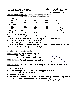 Đề kiểm tra môn Toán lớp 9 - Tiết 19 (theo PPCT) - Trường THCS Dương Quang