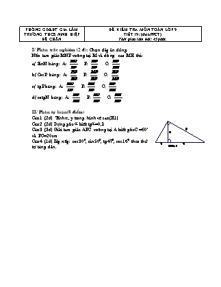Đề kiểm tra môn Toán lớp 9 - Tiết 19 (theo PPCT) - Trường THCS Ninh Hiệp