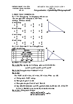 Đề kiểm tra môn Toán lớp 9 - Tiết 19 - Trường THCS Kim Sơn