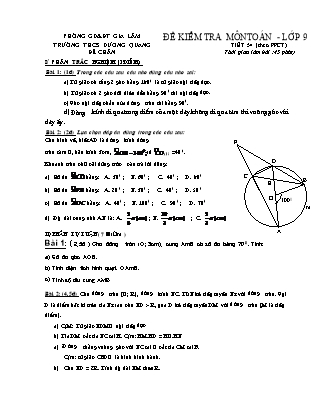 Đề kiểm tra môn Toán lớp 9 - Tiết 54 (theo PPCT) - Trường THCS Dương Quang