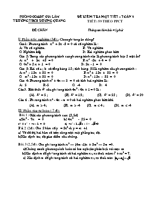 Đề kiểm tra môn Toán lớp 9 - Tiết 59 (theo PPCT) - Trường THCS Dương Quang
