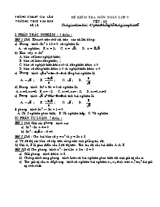 Đề kiểm tra môn Toán lớp 9 - Tiết 59 - Trường THCS Kim Sơn