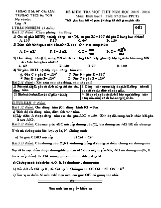 Đề kiểm tra một tiết môn Đại số 9 - Tiết 57 (theo PPCT) - Trường THCS Đa Tốn