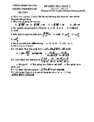 Đề kiểm tra Toán Đại số 9 - Tiết 18 - Trường THCS Đông Dư