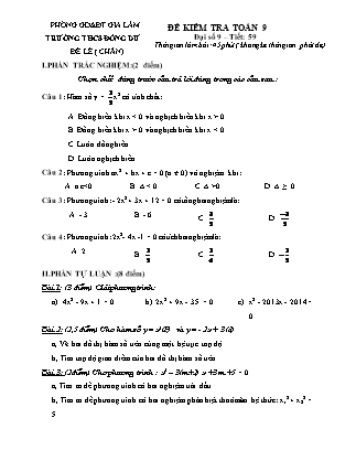 Đề kiểm tra Toán Đại số 9 - Tiết 59 - Trường THCS Đông Dư