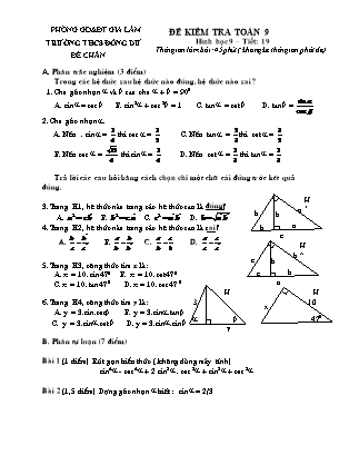 Đề kiểm tra Toán Hình học 9 - Tiết 19 - Trường THCS Đông Dư