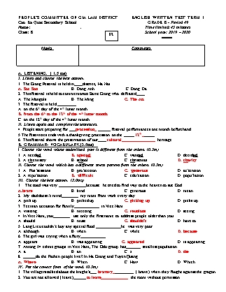 Đề kiểm tra viết học kì 1 Tiếng Anh lớp 8 - Tiết 49 (Đề 2)