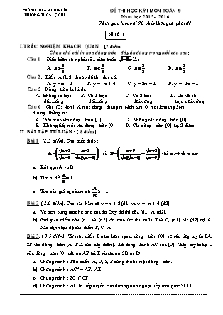 Đề thi học kỳ I môn Toán 9 - Trường THCS Lệ Chi