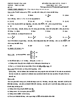 Đề thi học kỳ II môn Toán 9 - Trường THCS Lệ Chi