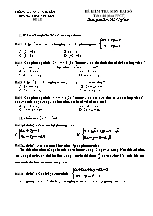 Kiểm tra 1 tiết môn Đại số 9 - Tiết 46 (theo PPCT) - Trường THCS Kim Lan