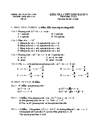 Kiểm tra 1 tiết môn Đại số 9 - Tiết 59 (theo PPCT) - Trường THCS Kim Lan