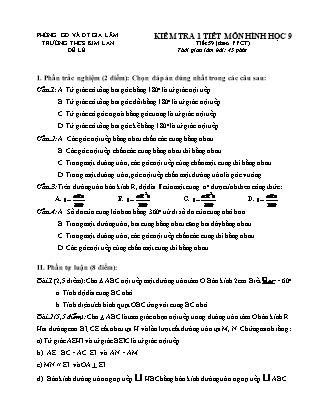 Kiểm tra 1 tiết môn Hình học 9 - Tiết 59 (theo PPCT) - Trường THCS Kim Lan