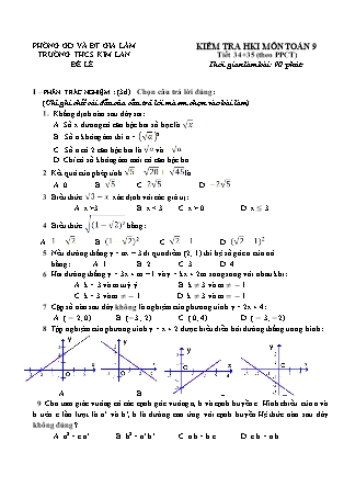 Kiểm tra HKI môn Toán 9 - Tiết 34, 35 (theo PPCT) - Trường THCS Kim Lan