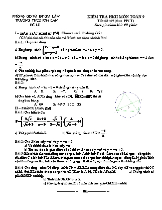 Kiểm tra HKII môn Toán 9 - Tiết 68, 69 (theo PPCT) - Trường THCS Kim Lan