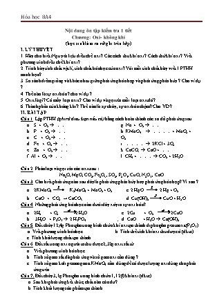 Nội dung ôn tập kiểm tra 1 tiết Hóa học 8 - Chương: Oxi- Không khí
