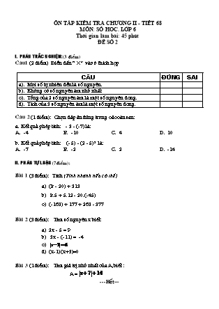 Ôn tập kiểm tra chương II - Tiết 68 môn Số học lớp 6 (Đề số 2)