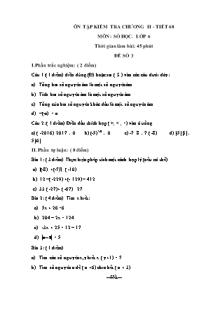 Ôn tập kiểm tra chương II - Tiết 68 môn Số học lớp 6 (Đề số 3)