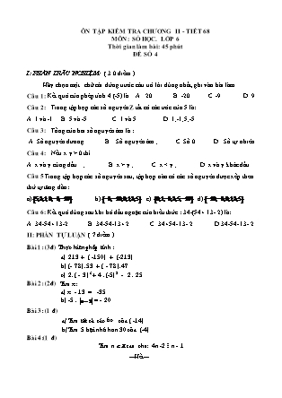 Ôn tập kiểm tra chương II - Tiết 68 môn Số học lớp 6 (Đề số 4)