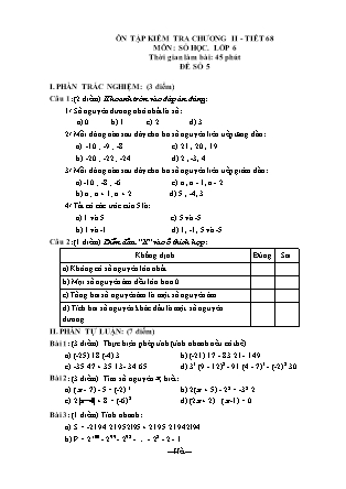 Ôn tập kiểm tra chương II - Tiết 68 môn Số học lớp 6 (Đề số 5)