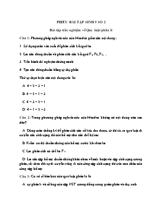 Phiếu bài tập Sinh 9 số 2 - Bài tập trắc nghiệm về quy luật phân li