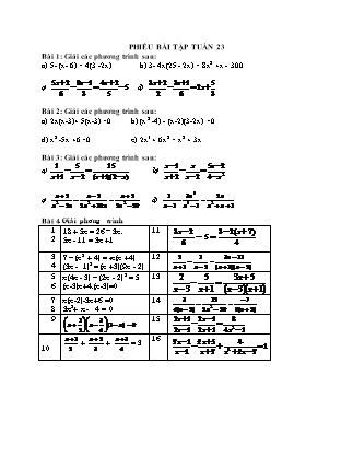 Phiếu bài tập tuần 23 - Đại số 9