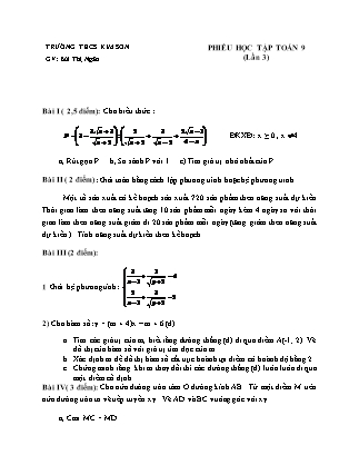 Phiếu học tập Toán 9 (lần 3) - GV: Bùi Thị Ngân