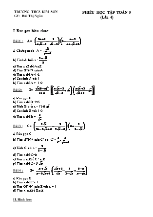 Phiếu học tập Toán 9 (lần 4) - GV: Bùi Thị Ngân