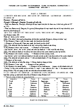 Phrases and clauses of confession, cause or reason; connectors / connectives - English 7