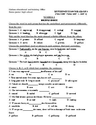 Reference exam for grade 9 (the first term unit 1 - Unit 5) - Number I