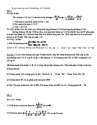 Toán 9 tự học (02/3 đến 07/3)