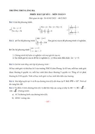 Phiếu bài tập số 1 – Môn Toán 9