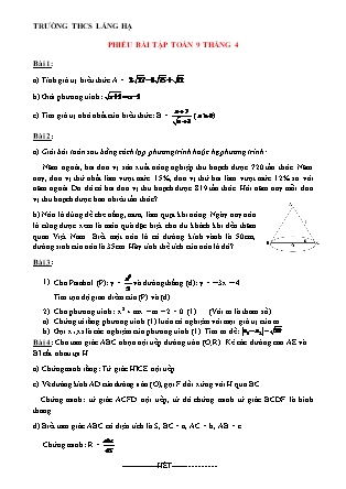 Phiếu bài tập Toán 9 tháng 4