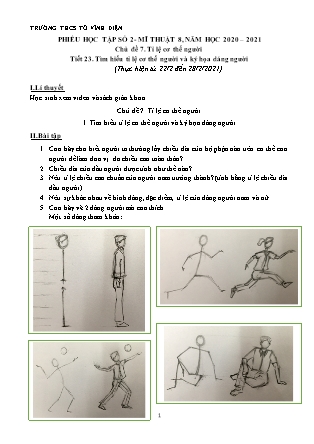 Phiếu học tập số 2 - Mĩ thuật 8 - Chủ đề 7: Tỉ lệ cơ thể người - Tiết 23: Tìm hiểu tỉ lệ cơ thể người và ký họa dáng người