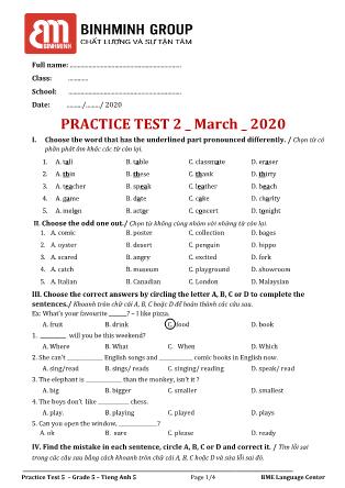 Practice Test 5 – Grade 5 – Tieng Anh 5