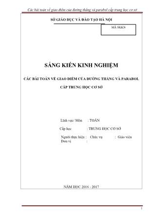 Sáng kiến kinh nghiệm Các bài toán về giao điểm của đường thẳng và parabol cấp trung học cơ sở