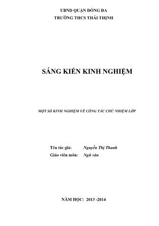 Sáng kiến kinh nghiệm Một số kinh nghiệm về công tác chủ nhiệm lớp