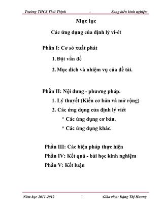 Sáng kiến kinh nghiệm Nghiên cứu khai thác định lý Vi-Ét và các ứng dụng phong phú của nó trên nhiều phương tiện Đại số, Hình học, Số học