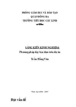 Sáng kiến kinh nghiệm Phương pháp dạy học dựa trên dự án