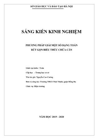 Sáng kiến kinh nghiệm Phương pháp giải một số dạng toán rút gọn biểu thức chứa căn