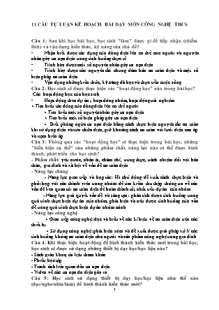 11 câu tự luận kế hoạch bài dạy môn Công nghệ THCS