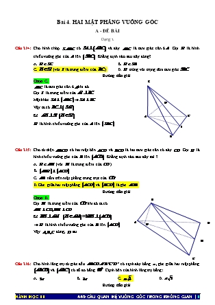 130 Câu trắc nghiệm Hình học Lớp 11 - Bài 4: Hai mặt phẳng vuông góc (Có đáp án)