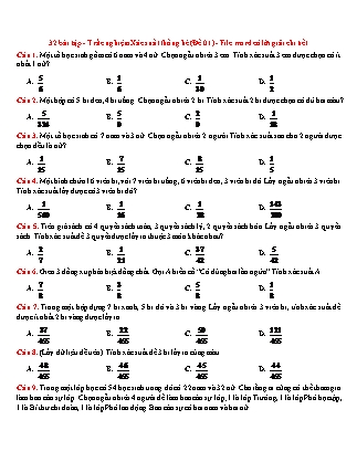 32 Bài tập trắc nghiệm Đại số Lớp 11 - Xác suất thống kê (Có đáp án)