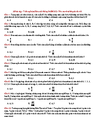 38 Bài tập trắc nghiệm Đại số Lớp 11 - Xác suất thống kê (Có đáp án)