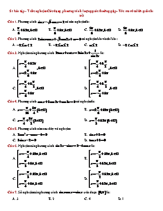 51 Bài tập Đại số Lớp 11 - Các dạng phương trình lượng giác thường gặp