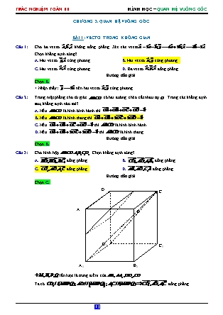 65 Câu trắc nghiệm Hình học Lớp 11 - Quan hệ vuông góc (Có đáp án)